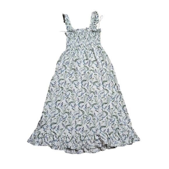 Zara Floral Linen Cotton Blend Sundress Cream Blue Green - Picture 1 of 7